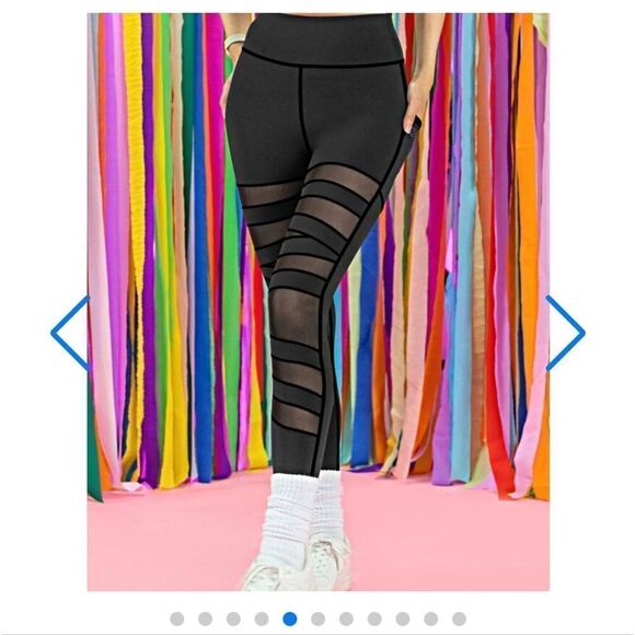New POP Fit "Ava" Black High-Waisted Mesh Bandage Panels Leggings - Picture 1 of 14
